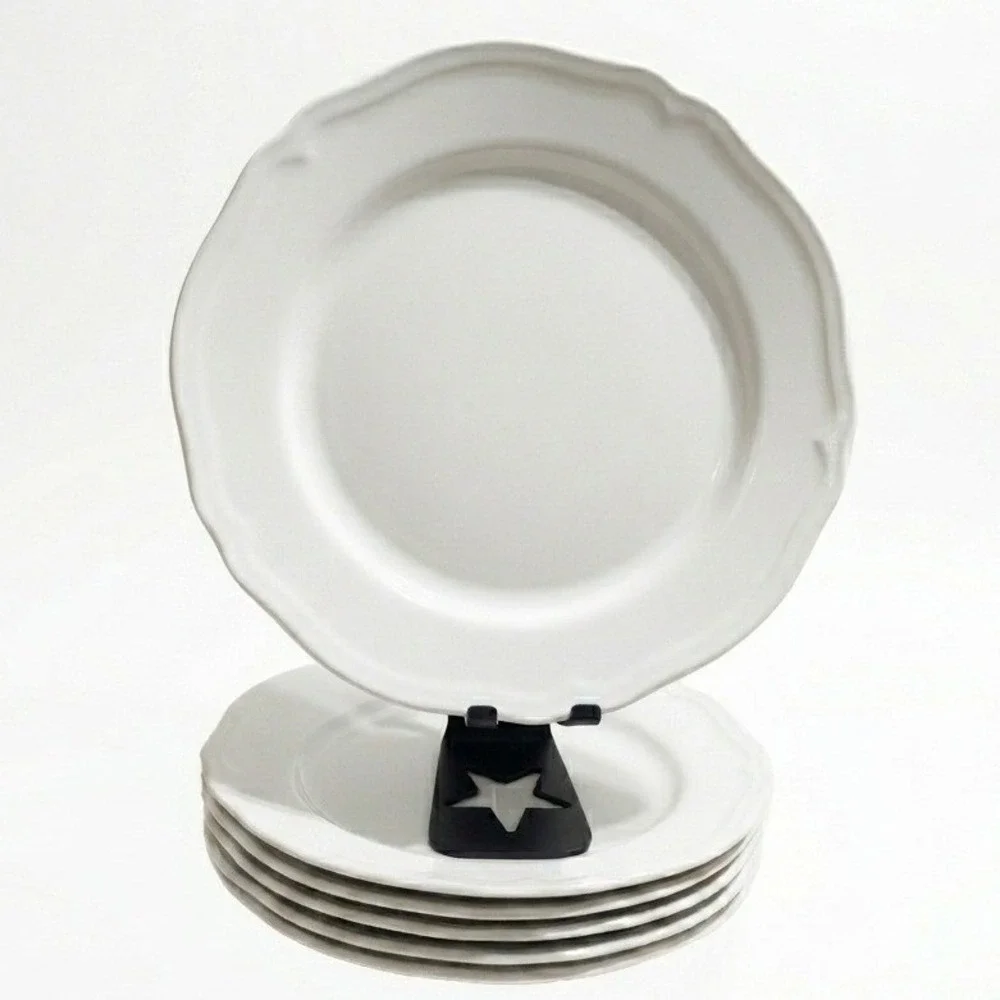 IKEA ARV White Stoneware Scalloped Rim Plates‎ Set of 6 French Country 17208